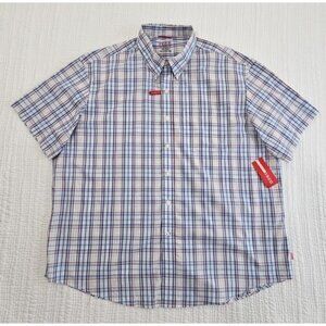 Izod Shirt Men's XXL Red, White & Blue Plaid Saltwater Poplin NWT Short Sleeve